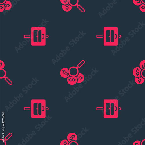 Set Work search and Search for money on seamless pattern. Vector