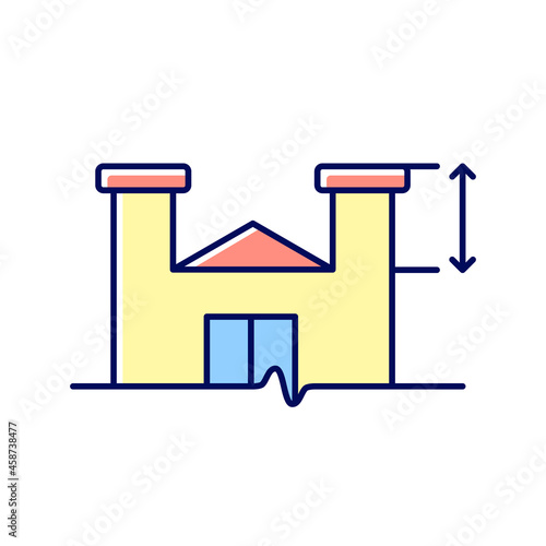 Parapet walls minimum height RGB color icon. Existing roof system extensions. Providing fall protection. Enhancing aesthetic building aspects. Isolated vector illustration. Simple filled line drawing