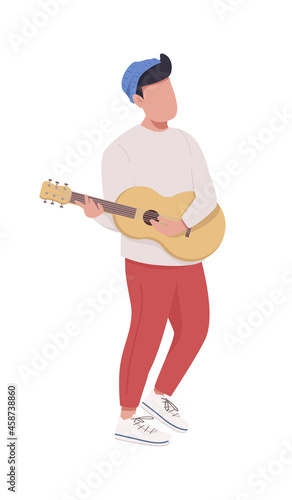 Male guitarist semi flat color vector character