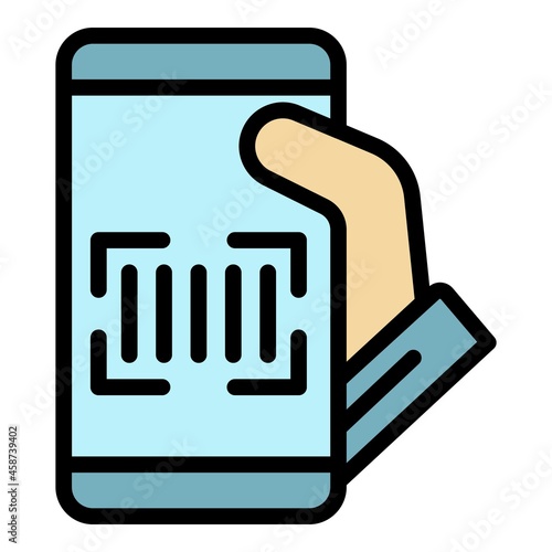 Phone barcode scanner icon. Outline phone barcode scanner vector icon color flat isolated