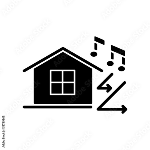Sound insulation black glyph icon. Walls soundproofing performance improvement. Provide sound attenuation. Soundproof from outside noise. Silhouette symbol on white space. Vector isolated illustration
