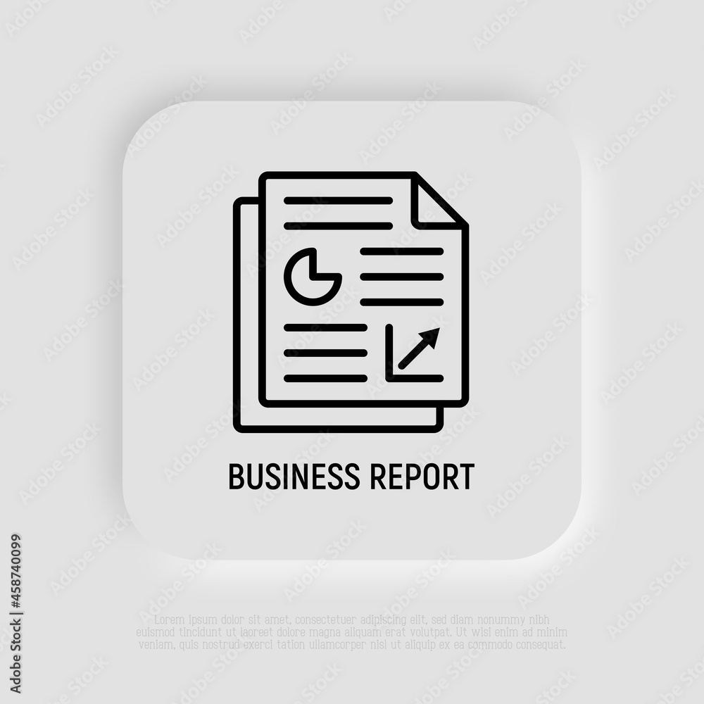 Business report thin line icon. Modern vector illustration of financial document. Business report thin line icon. Modern vector illustration of financial document.