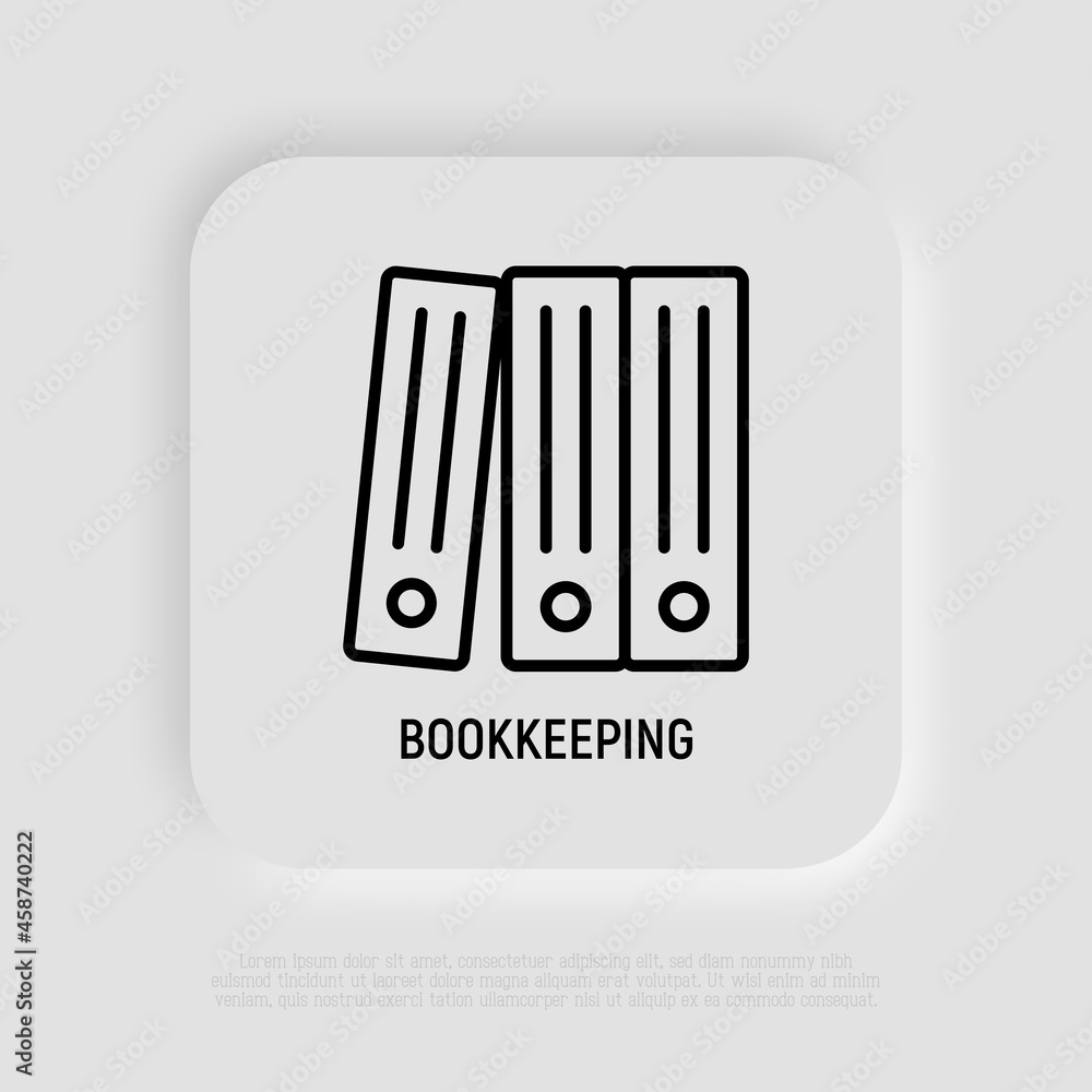 Bookkeeping symbol, stack of folders thin line icon. Modern vector illustration. Bookkeeping symbol, stack of folders thin line icon. Modern vector illustration.