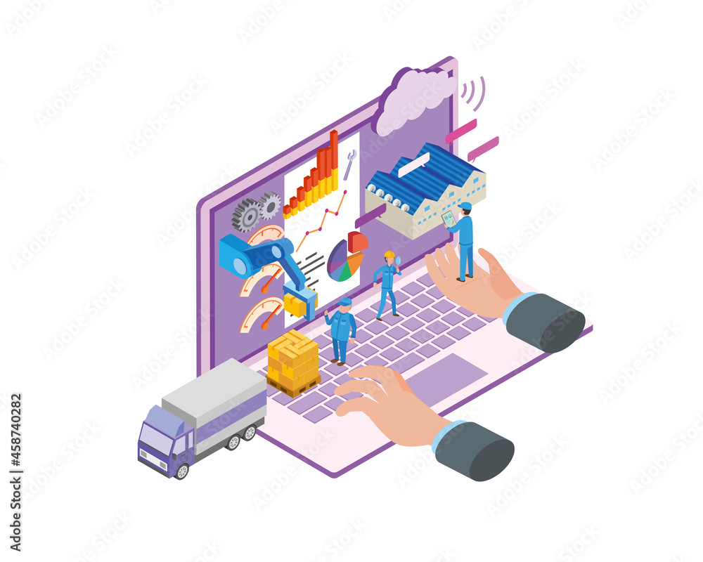 工場のデジタル化のアイソメトリックイラスト Stock ベクター Adobe Stock