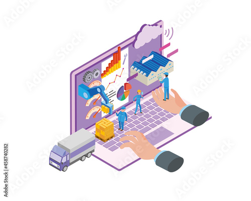 工場のデジタル化のアイソメトリックイラスト