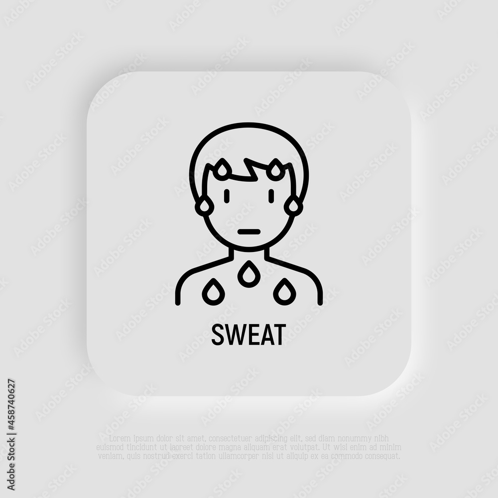Cold sweat thin line icon. Modern vector illustration of illness symptom. Cold sweat thin line icon. Modern vector illustration of illness symptom.