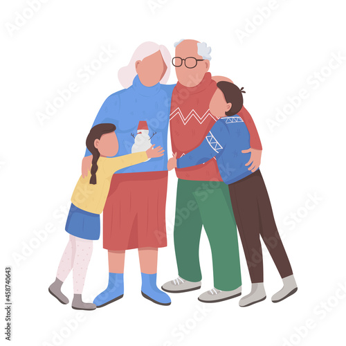 Grandparents with kids semi flat color vector characters