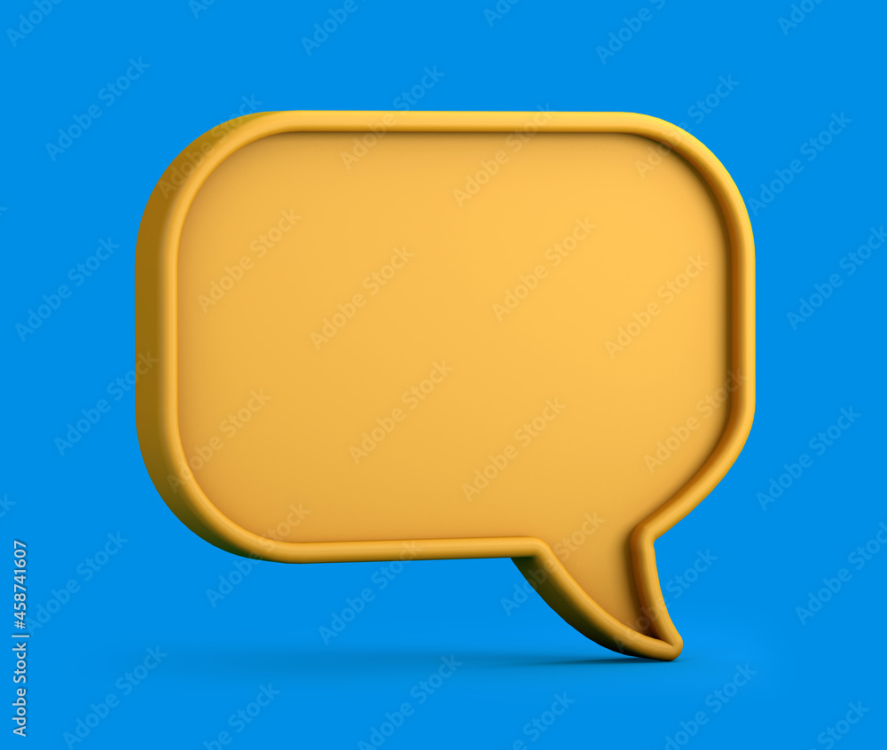 Yellow duotone speech bubble on blue background. 3d illustration. Yellow duotone speech bubble on blue background. 3d illustration.