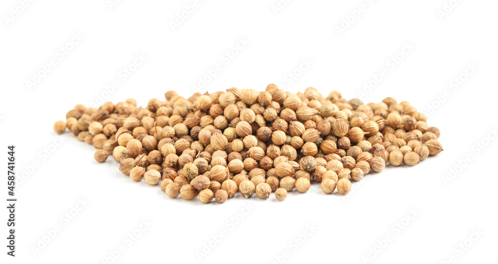 Heap of dried coriander seeds on white background Heap of dried coriander seeds on white background