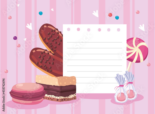 Note paper with sweet food icons