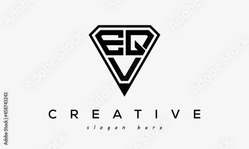 initial letters logo EQV black monogram diamond pentagon shape with tringle photo