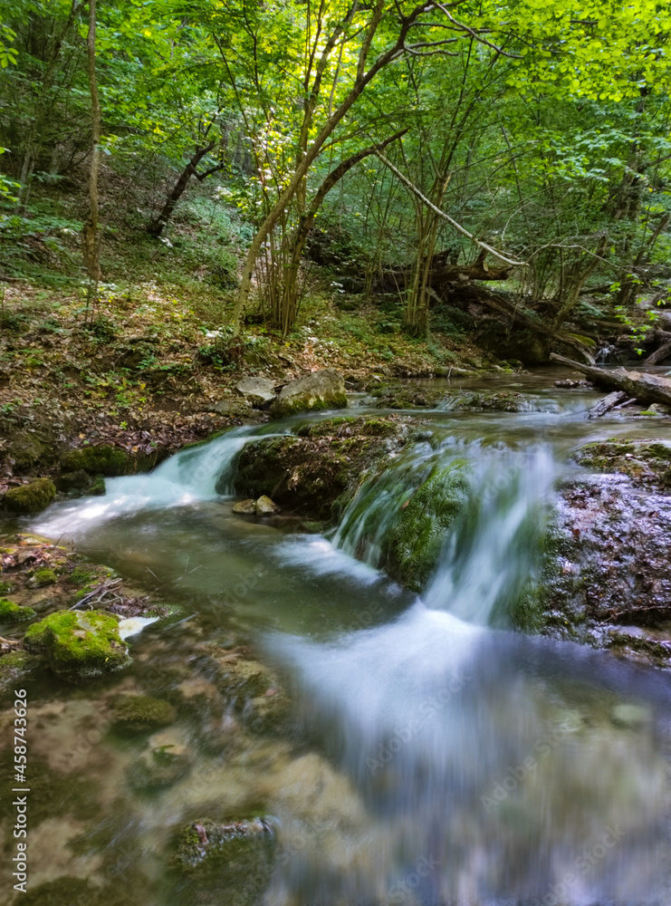 beautiful waterfall in the mountain forest