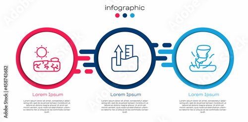 Set line Drought, Rise in water level and Tornado. Business infographic template. Vector