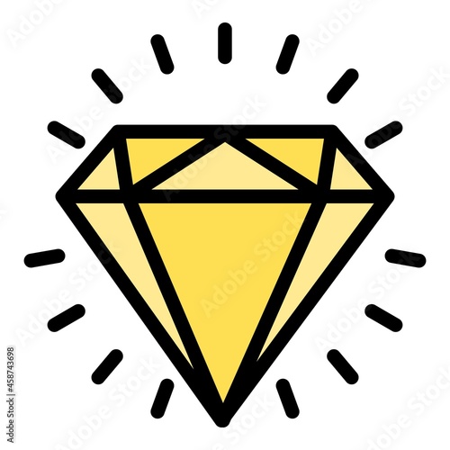 Shiny diamond icon. Outline shiny diamond vector icon color flat isolated