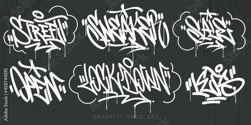 Abstract Handwritten Hip Hop Urban Street Art Graffiti Style Words Vector Illustration Set