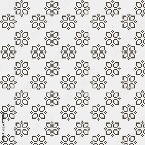 simple vector pixel art black and white endless pattern of abstract geometric flower. seamless pattern of abstract decorative black geometric flowers on white background