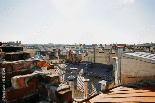 Cityscape view over the rooftops of St. Petersburg. View of the rooftops against the sky