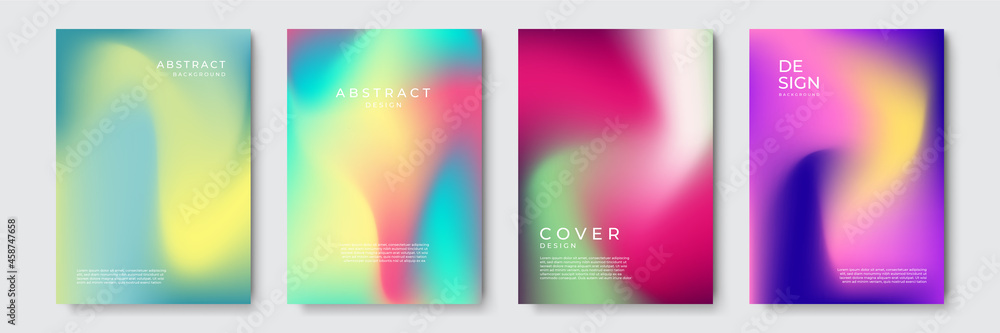 Fototapeta premium Abstract vibrant gradient geometric cover designs, trendy brochure templates, colorful futuristic posters. Vector illustration.