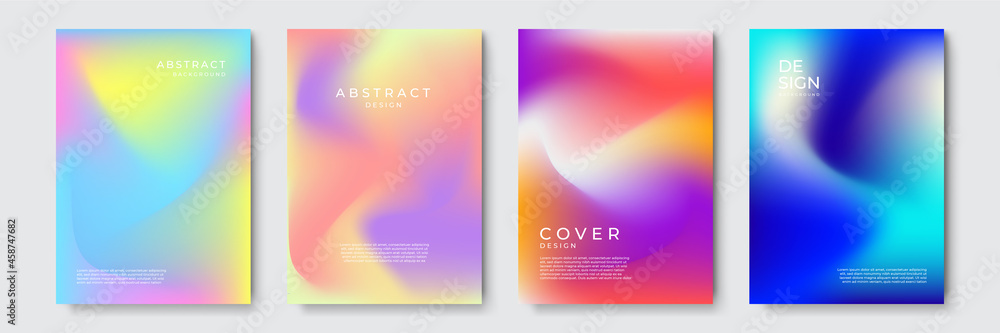 Abstract vibrant gradient geometric cover designs, trendy brochure templates, colorful futuristic posters. Vector illustration.