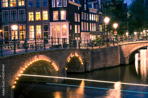 Photography Amsterdam bridge over canal at night