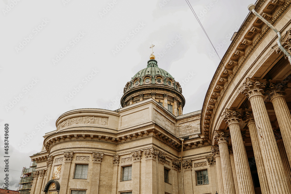 Old columns of the Kazan Cathedral in St. Petersburg. St Petersburg, Russia - September 17, 2021