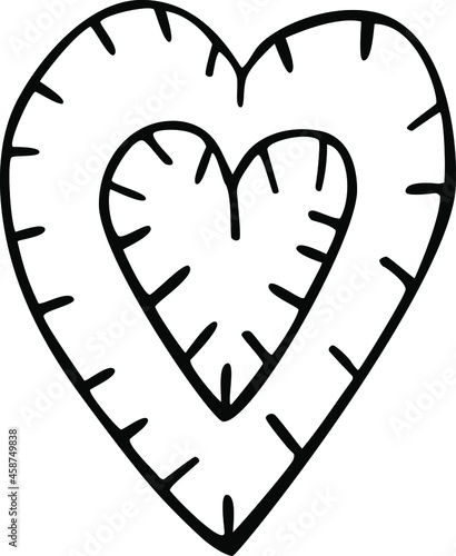 Hand drawn heart with a patch in the center. Vector illustration of doodles for greeting cards, posters, stickers and seasonal design