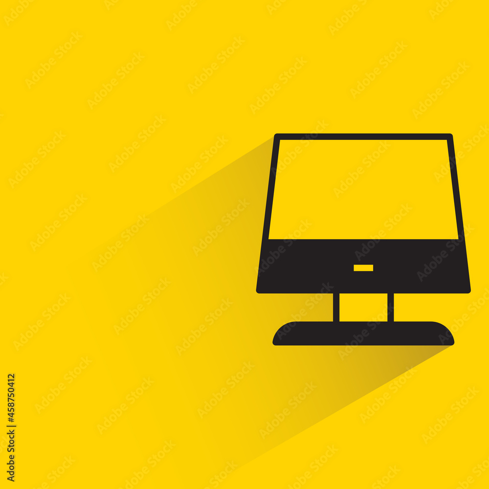 pc computer with shadow on yellow background pc computer with shadow on yellow background