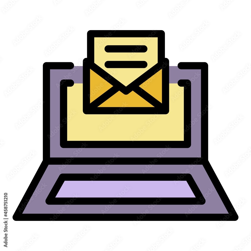 Inbox laptop icon. Outline inbox laptop vector icon color flat isolated Inbox laptop icon. Outline inbox laptop vector icon color flat isolated