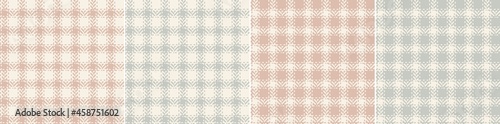 Plaid pattern set in grey, pink, beige. Herringbone textured stitched small blurry gingham tartan graphic vector for shirt, skirt, dress, other modern spring summer autumn winter textile design.