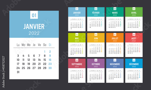 Calendrier Agenda 2022 couleur. Une page par mois.