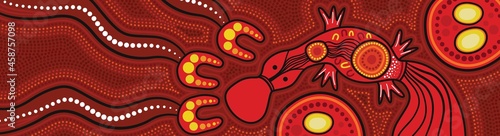 Red aboriginal dot artwork with platypus