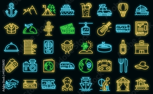 Retirement travel icons set outline vector. Health insurance safety. Medical travel policy