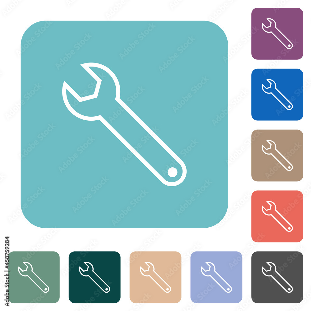 Single wrench outline rounded square flat icons Single wrench outline rounded square flat icons