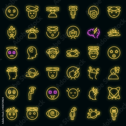 Dizziness icons set outline vector. Brain headache. Dizzy distracted