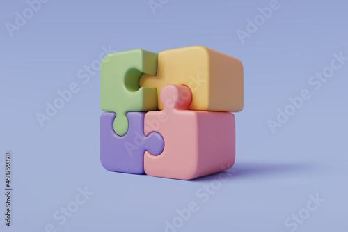 3D Vector Illustration of Jigsaw puzzle cube.