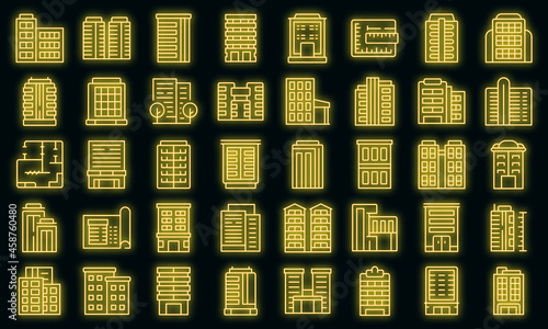 Multistory building icons set outline vector. Architecture interior. House design