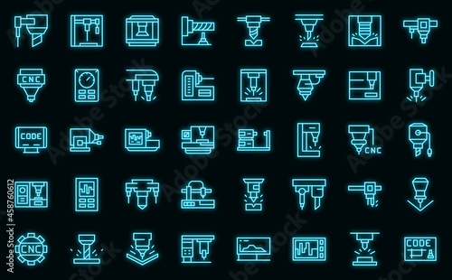 Cnc machine icons set outline vector. Mill controller. Industrial tool