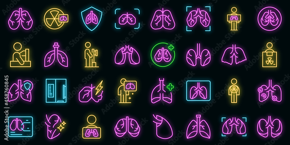 Fluorography icons set outline vector. Lung health. Body anatomy