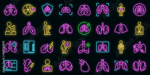 Fluorography icons set outline vector. Lung health. Body anatomy