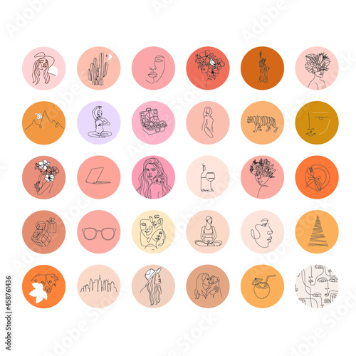 Instagram Highlights cover icons. Summer icons. Outline. Vector