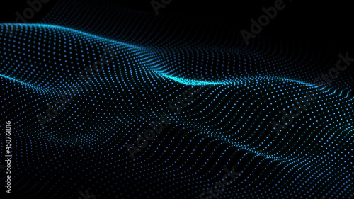 Digital landscape with dots and lines. Cyberspace grid. Background concept for your design. 3d © Ihor