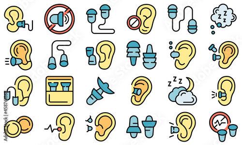 Earplugs icons set outline vector. Anti care device. Ear plug protection