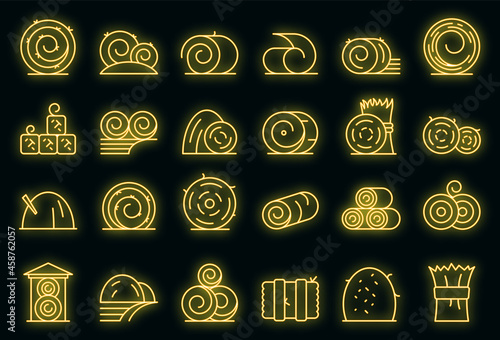 Bale of hay icons set outline vector. Agriculture hay bale. Dried haystack
