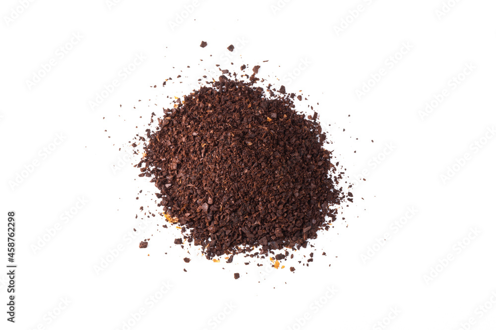 Heap of cacao nibs, isolated on white background, top view Heap of cacao nibs, isolated on white background, top view