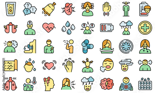 Panic attack icons set outline vector. Panic anxiety. Attack symptoms