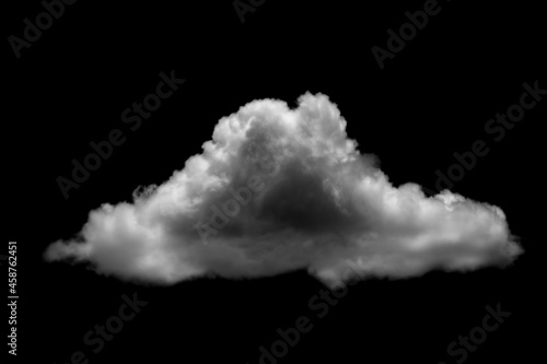 white fluffy cumulus cloud isolated cutout on black background.