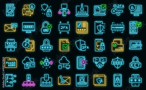 Two factor authentication icons set outline vector. Code certificate. Online validation