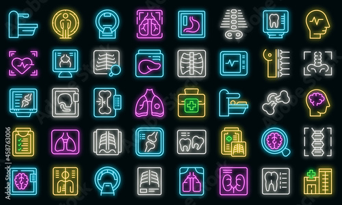 X-ray examination icons set outline vector. Hospital room. Medical examination