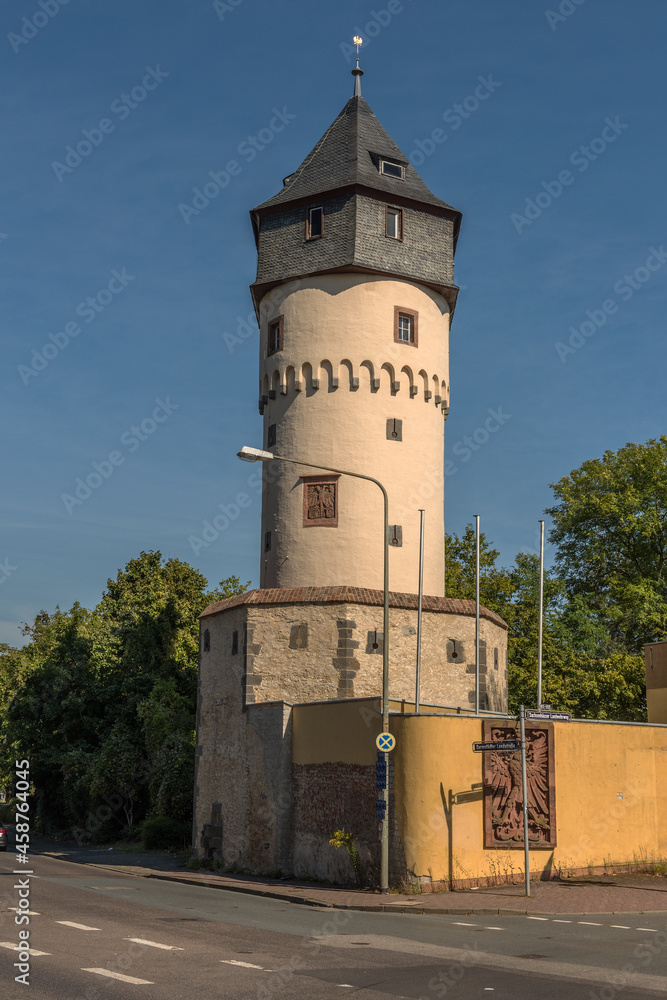 View of the Sachsenhausen watchtower in Frankfurt, Germany