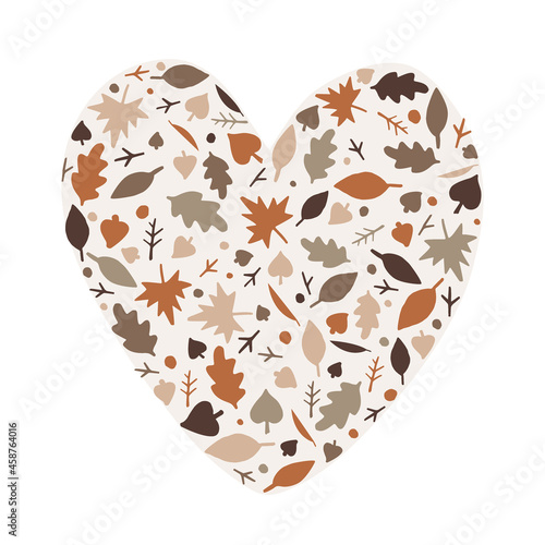 Autumn heath shape vector illustration. Doodle leaves cartoon background, fall concept